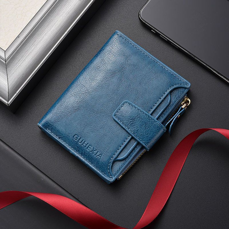 피콕 블루 레트로 오일 왁스 가죽