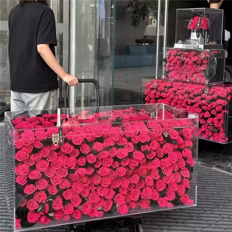 圣诞节玫瑰花永生花礼盒高级感摆件亚克力茶几成品送女生生日礼物