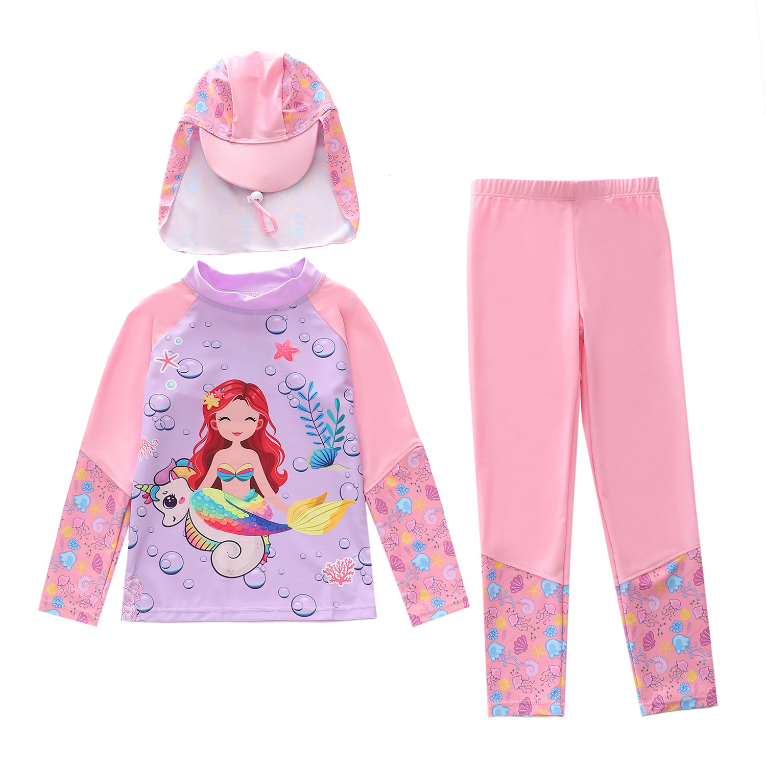 Children's Swimwear Student Cartoon Split Swimsuit Set for Young and Older Children Long-Sleeved Long Pants Swimwear Wholesale Infant and Toddler