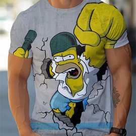 2024跨境男装T恤夏季新款巴卫一家系列3D印花舒适休闲透气