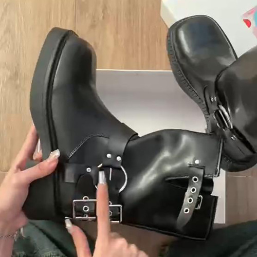British simple black thick-soled Martin boots for women 2024 new summer thick heel knight boots British style short boots