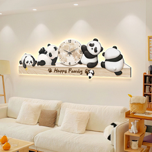 画奶油带餐厅壁画客厅挂画熊猫钟表沙发背景墙装饰风儿童房墙面