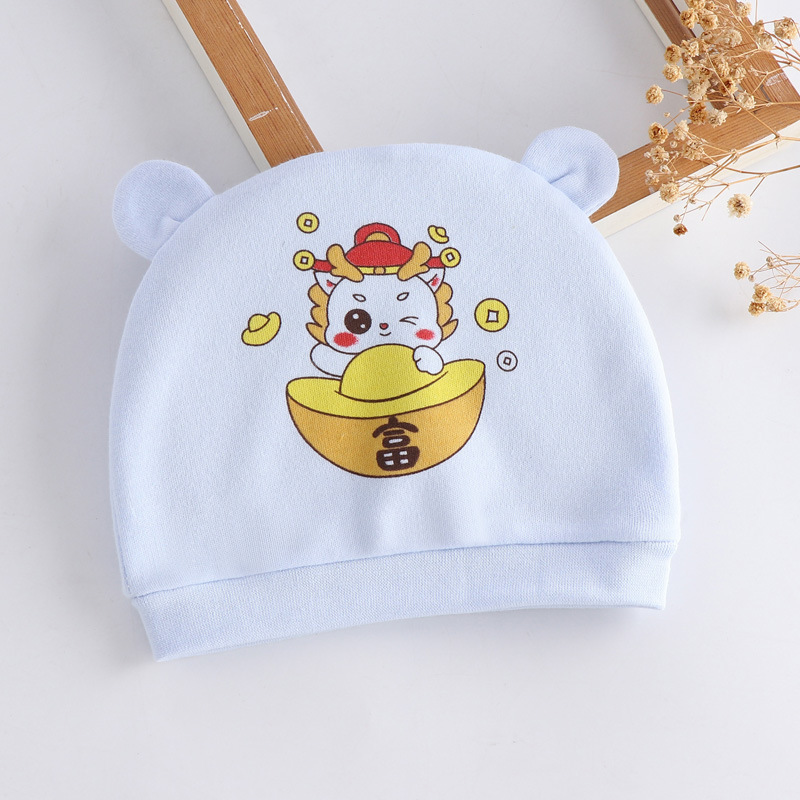 0--1 Sombrero de bebé recién nacido primavera y otoño algodón peinado para bebés de dibujos animados para hombres y mujeres cuatro estaciones sombrero de neumáticos a prueba de viento sombrero de puerta de goma