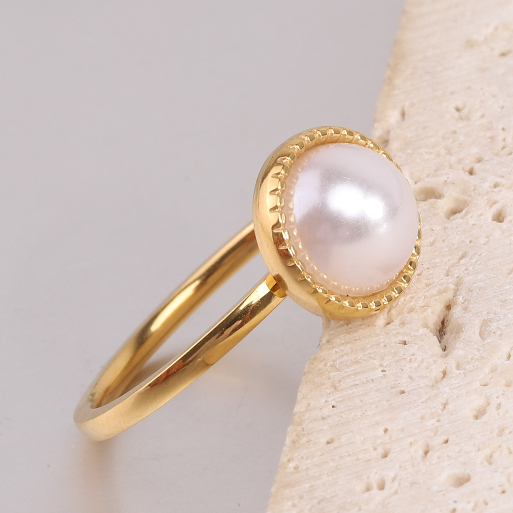 Round Pattern Simple Style Round Titanium Steel Pearl Pearl Rings