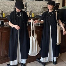 日系山本风中长款黑色衬衫裙子女夏季新款小个子设计感连衣裙