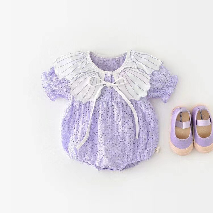 Baby's Summer Thin Short-sleeved Wrap Fart Clothes Stylike Girl's Baby's Jompel Summer Clothes Shell Collar Harper Climbing Clothes