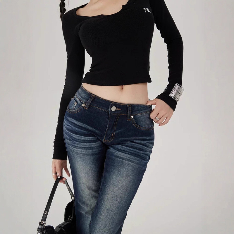 Vintage Low-Rise Flared Jeans for Women 2025 New American Style Spicy Girl Distressed Stretchy Slim Fit Bootcut Pants