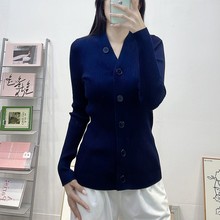 南油高端秋冬新款法式经典针织衫V领简约气质显瘦长袖开衫上衣女