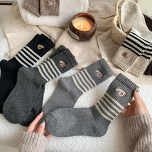 中筒袜小狗羊毛袜女秋冬季新品加厚保暖日系可爱小狗休闲条纹兔