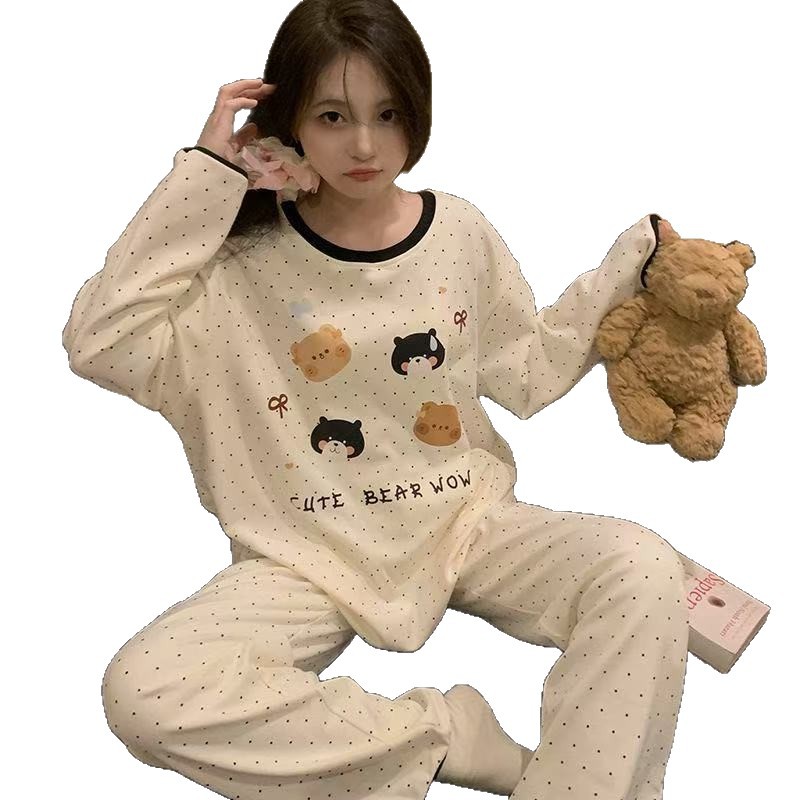 2025 nuevo pijama de mujer de lana primavera y otoño de manga larga onda punto oso invierno engrosado conjunto de lana ropa para el hogar