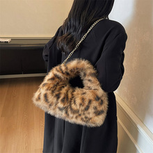 韩版豹纹毛绒包包女新款复古皮草秋冬毛茸茸手提包百搭毛毛斜挎包