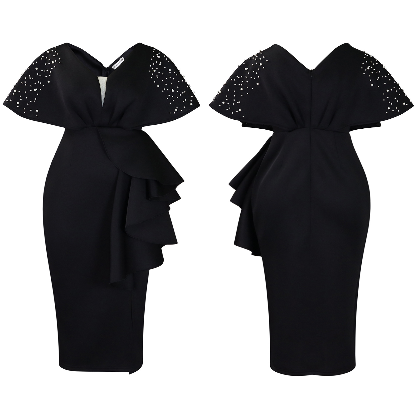 Robe de soirée sexy à col en V et à volants avec fente perlée, robe de banquet de tempérament de célébrité_voghion.com