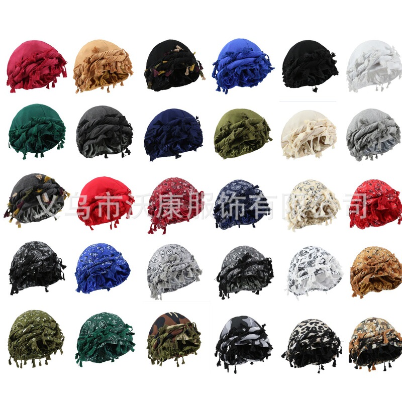 Xiyin's Popular Tassel-Hanging Headscarf Hat, Solid Color Paisley Print Twist Hat, Hip-Hop Style Braided Hat