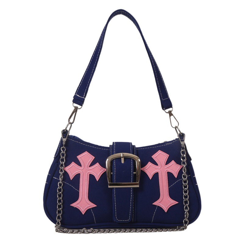 2023 Otoño Nueva Cruz chica caliente axila baguette bolsa de textura de la cadena de moda de Las Mujeres bolsa de color de contraste de moda bolsa de mensajero