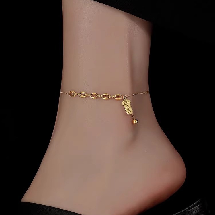 Wen Jian 2024 nuevo estilo, tobillera, nicho femenino, diseño avanzado, personalidad de lujo ligero, cadena de pie, acero de titanio