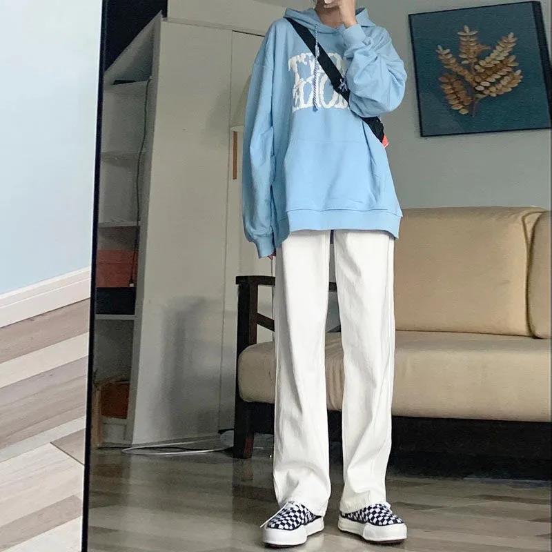 White Pants for Women, Summer Jeans for Women, New Korean Style Ins Slim Straight Pants, Wide-Leg Floor-Length Students