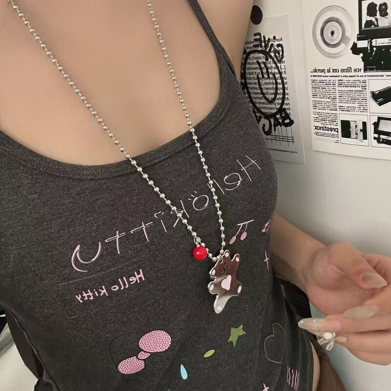 ニッチなデザインのかわいいKT猫ネックレス、女性用、甘くて多用途なセーターチェーン、新しい気質の鎖骨チェーン、セーターチェーン|undefined