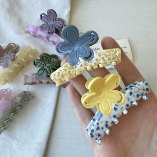锌琦发饰新款简约醋酸花朵抓夹甜美氛围发夹高级感鲨鱼夹半扎发抓