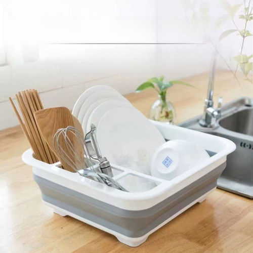 Multifunctional foldable bowl and chopstick drain rack, plastic kitchen storage rack, drain basket with water basin, drain storage plate stand