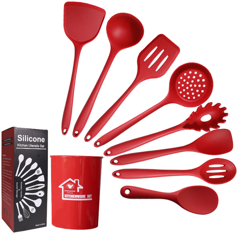 Espátula de silicona cuchara de sopa Espátula de silicona antiadherente de 8 piezas espátula mango alargado espátula utensilios de cocina de silicona de grado alimenticio al por mayor