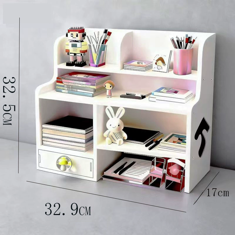 Multi-layer Desktop Storage Rack, Wood-Plastic Organizer for Dormitory & Office, 35×22.5×4 cm