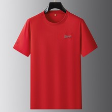 胖佬2025棉短袖t恤男加大码夏季薄款红色圆领汗衫肥佬宽松半袖