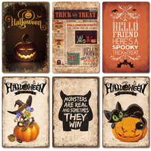 2024新款Halloween万圣节复古铁皮画 美式家居背景墙无框装饰挂画