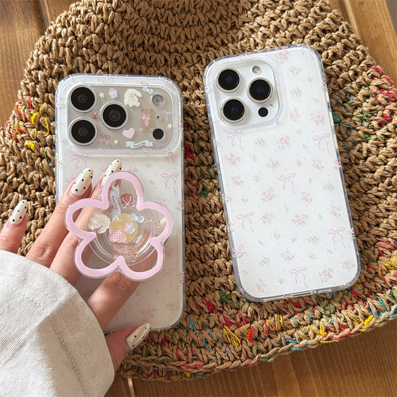 Crushed Flower Bow Bear Rabbit Stand Suitable for iPhone 17 Pro Max Apple 16 Phone Case 15 Women 14