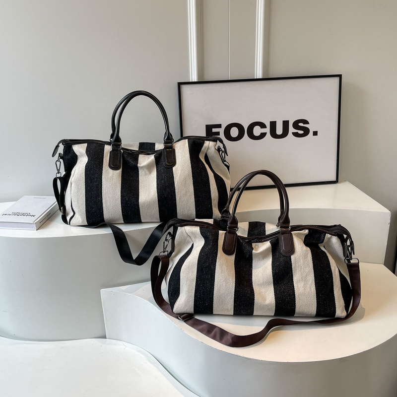 2024 bolsas de lona a rayas blancas y negras, bolsas de excursión de gran capacidad, bolsas de gimnasio para hombres y mujeres, bolsas de mochila