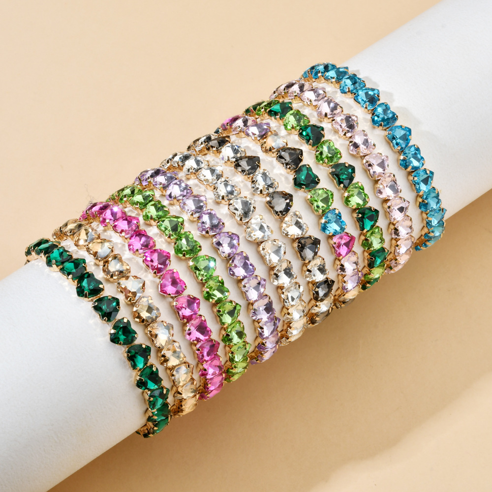 Date Occasion Copper Material Heart Shape Pattern Shiny Heart Shape Copper Inlay Zircon Bracelets