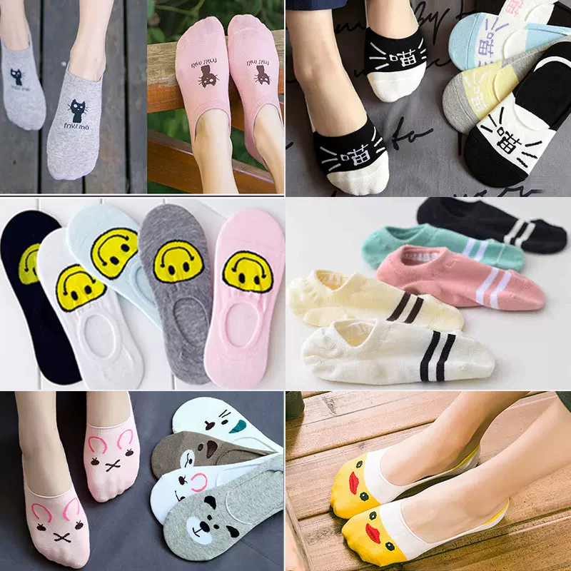 诸暨卡通浅口短袜外贸批发学生棉袜不掉跟春夏季隐形袜子女款船袜