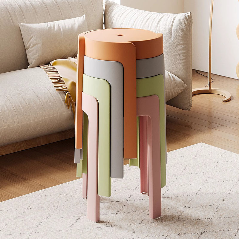 Taburete de plástico casero se puede apilar y engrosar, taburete de ciclón, taburete moderno simple, taburete de mesa de comedor, taburete de ciclón redondo alto