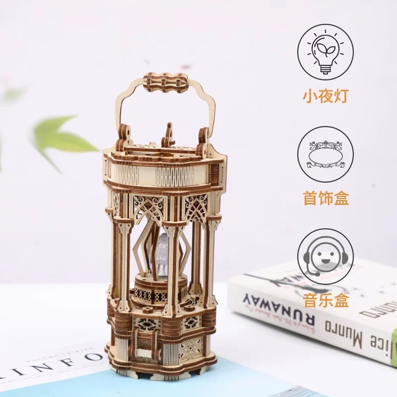 Cross-Border Popular 3D Stereo Puzzle Satchel Lamp Retro Pony Lantern Wholesale Adult Puzzle Hand-Assembled Model