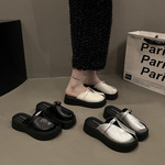 厚底休闲鞋女2025年春新款两穿懒人单鞋丑萌大头乐福鞋小皮鞋拖鞋