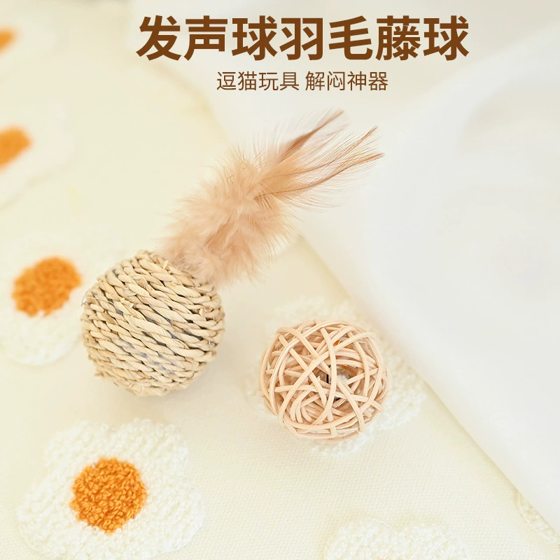 Амазонка взрывы перо ротанга колокольчик звуковой мяч кошка играть завод соломенный колокольчик двойной мяч костюм игрушка для кошек