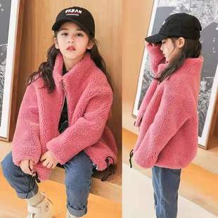 2021 Autumn and Winter New Girls' Coat Thickened Particles Sheep Shearing Clothes Lamb Plush Fur Coat Children
