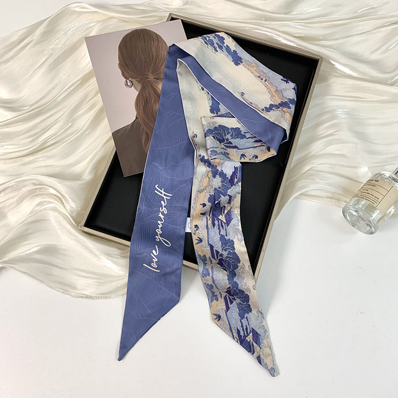 Pañuelo de seda largo y pequeño, cinturón para el cabello de estilo nacional con camisa, bolso atado, pañuelo en la cabeza de todo fósforo, cinturón de bufanda de decoración pastoral femenina de verano