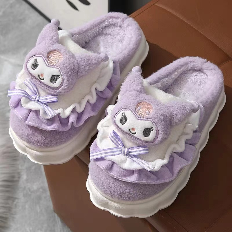 Hellokitty gatos zapatillas de algodón damas bolsas de invierno tacones 2024 nuevo lindo cabello? más zapatos de algodón de camisa de luna mujer