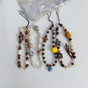 2024 New Maillard Color Acrylic Beads Ceramic Puppy Bear Mobile Phone Chain Korean Version Mobile Phone Lanyard for Women