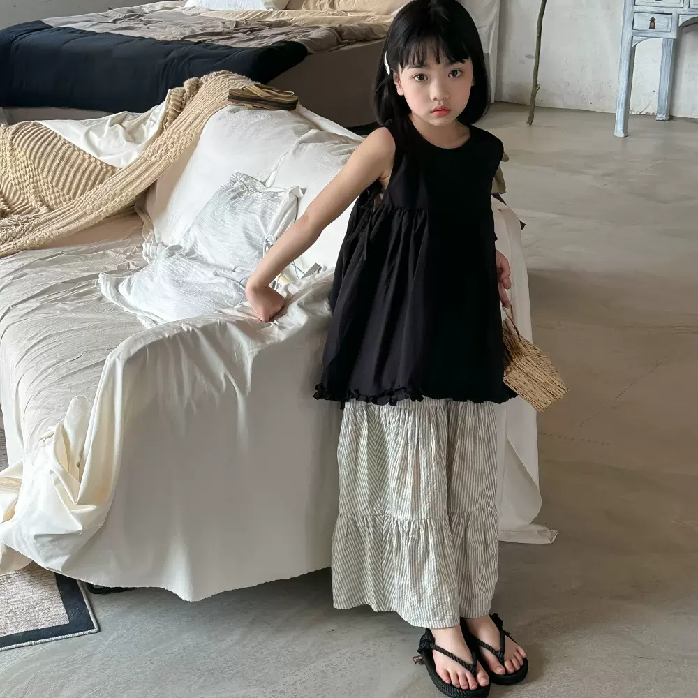 童套装2026夏款女童韩版花边拼接上衣儿童条纹阔腿裤两件套末小蒙