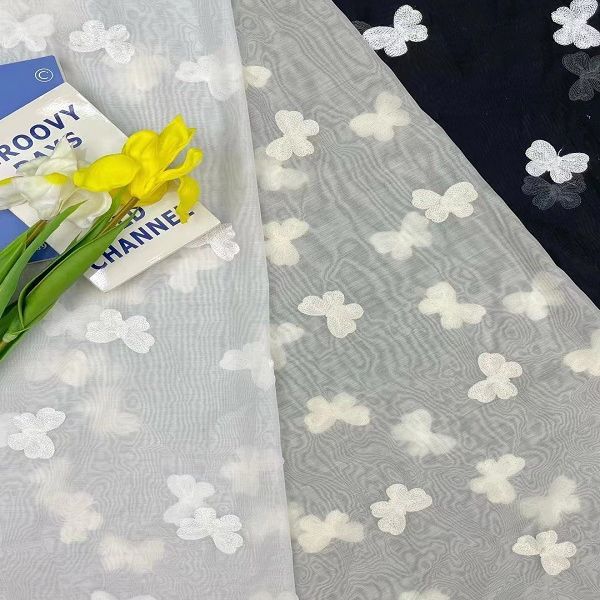 厂家直销新款高档雪纺蝴蝶花网纱绣花 蕾丝花边面料 水溶刺绣布料