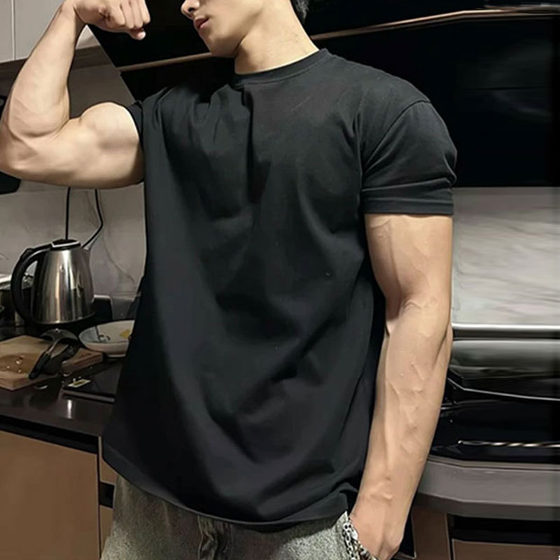 男生短袖小领口显肌肉索罗娜运动t恤收袖美式休闲棉质健身衣服男|undefined