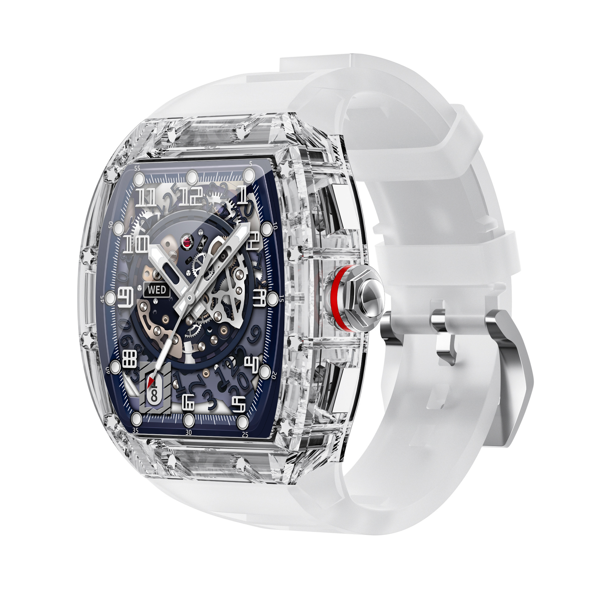 Reloj inteligente reloj deportivo pulsera inteligente en forma de barril transparente reloj inteligente tasa verdadera azúcar en la sangre nuevo Bluetooth