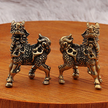 黄铜麒麟桌面摆件复古创意实心麒麟书房客厅装饰品礼物金属工艺品