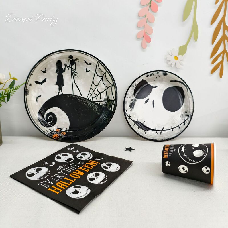 Cross-Border Hot-Selling Halloween Party Decoration Supplies Disposable Tableware Set Paper Plates Paper Cups Direct from the Manufacturer Cross-Border Hot-Selling Halloween Party Decoration Supplies Disposable Tableware Set Paper Plates Paper Cups Direct from the Manufacturer