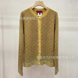 早春款双G圆领满印提花下摆烫钻针织开衫长袖外套女上衣G家外套