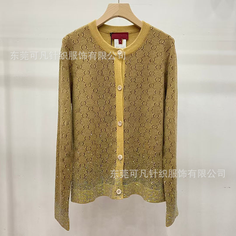 Early Spring Double-G Round-Neck Jacquard All-Over Print Hem Rhinestone Knitted Cardigan Long-Sleeve Jacket Women's Top g Brand Jacket Early Spring Double-G Round-Neck Jacquard All-Over Print Hem Rhinestone Knitted Cardigan Long-Sleeve Jacket Women's Top g Brand Jacket