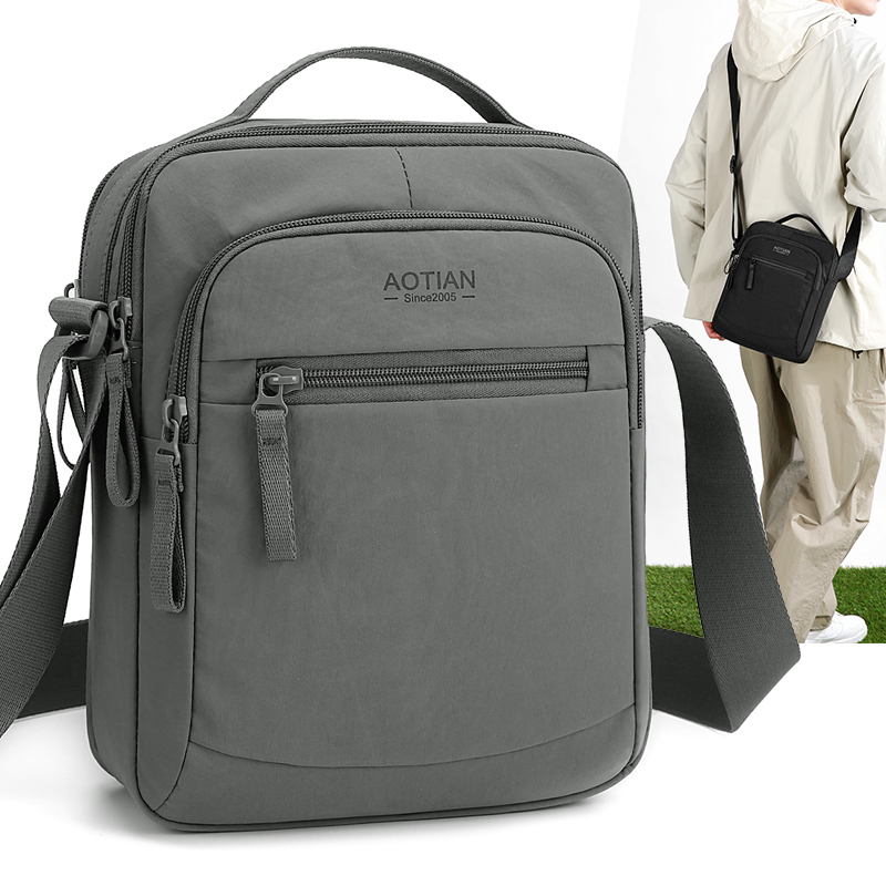 Aotian men's shoulder bag with multiple compartments, large capacity, Oxford fabric, business commuter crossbody bag, lightweight travel backpack