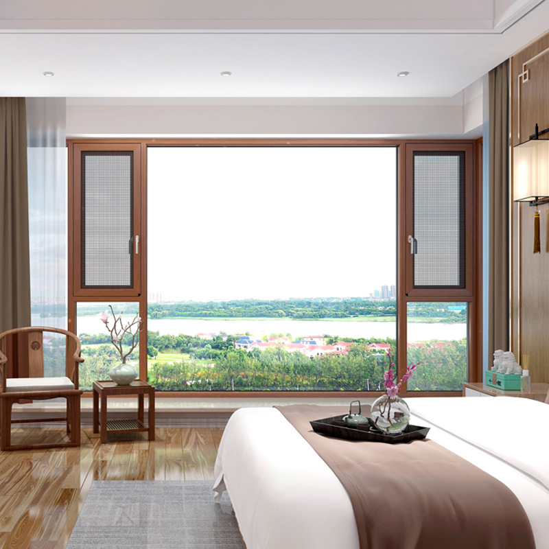 High-end Foshan broken bridge aluminum system doors and windows soundproof casement windows bedroom aluminum alloy doors and windows closed balcony floor windows