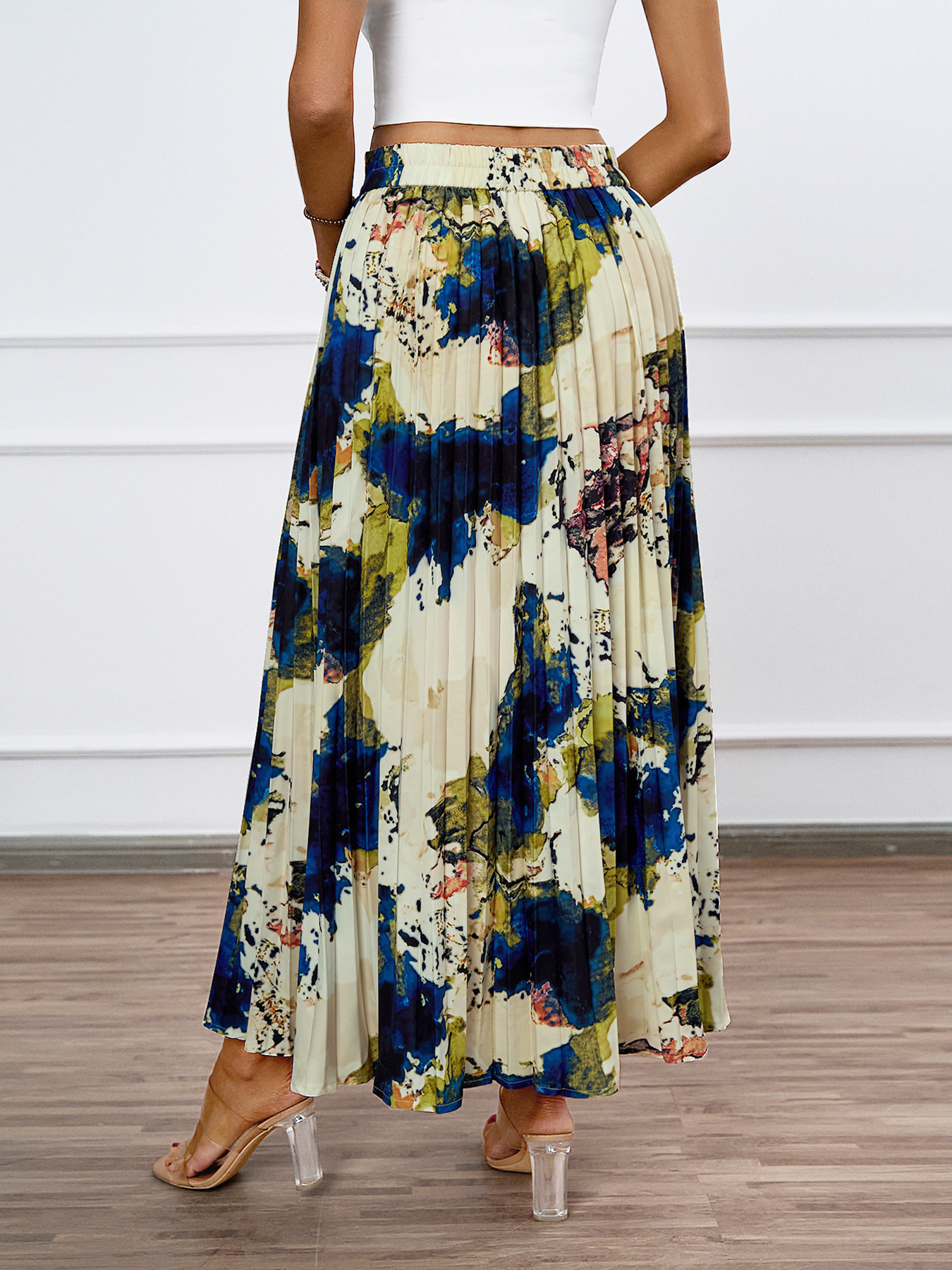 320g Weight Maxi Long Dress Dress Length Type Pleated Skirt Dresses Type Polyester Fabric Type Mid Waist Waist Line Inelastic Elasticity Holiday, Daily Occasion Regular Fit Fit Type Oil Painting Pattern Summer Season Women's Gender Casual Style Summer Casual Oil Painting Polyester Maxi Long Dress Skirts 13